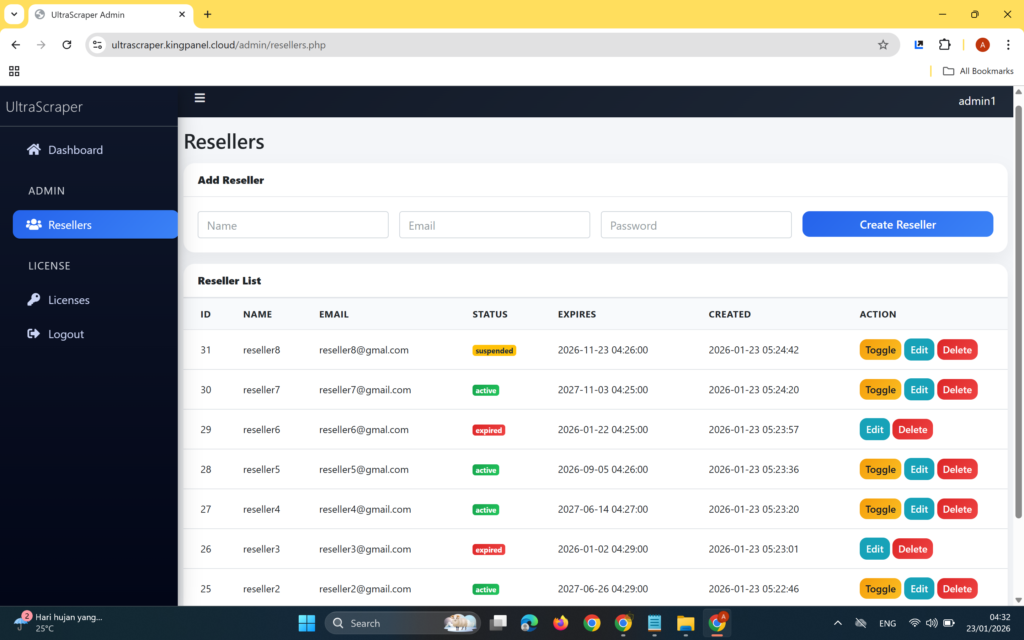 Ultra Scraper Social Network Data Scraper Admin Panel Reseller License