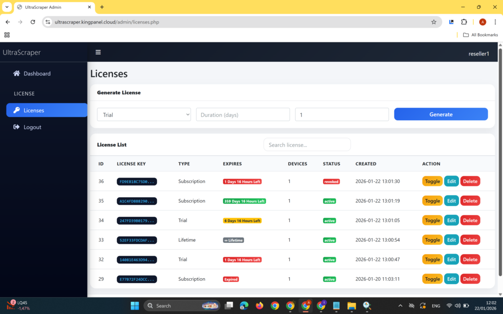 Ultra Scraper Social Network Data Scraper Licenses
